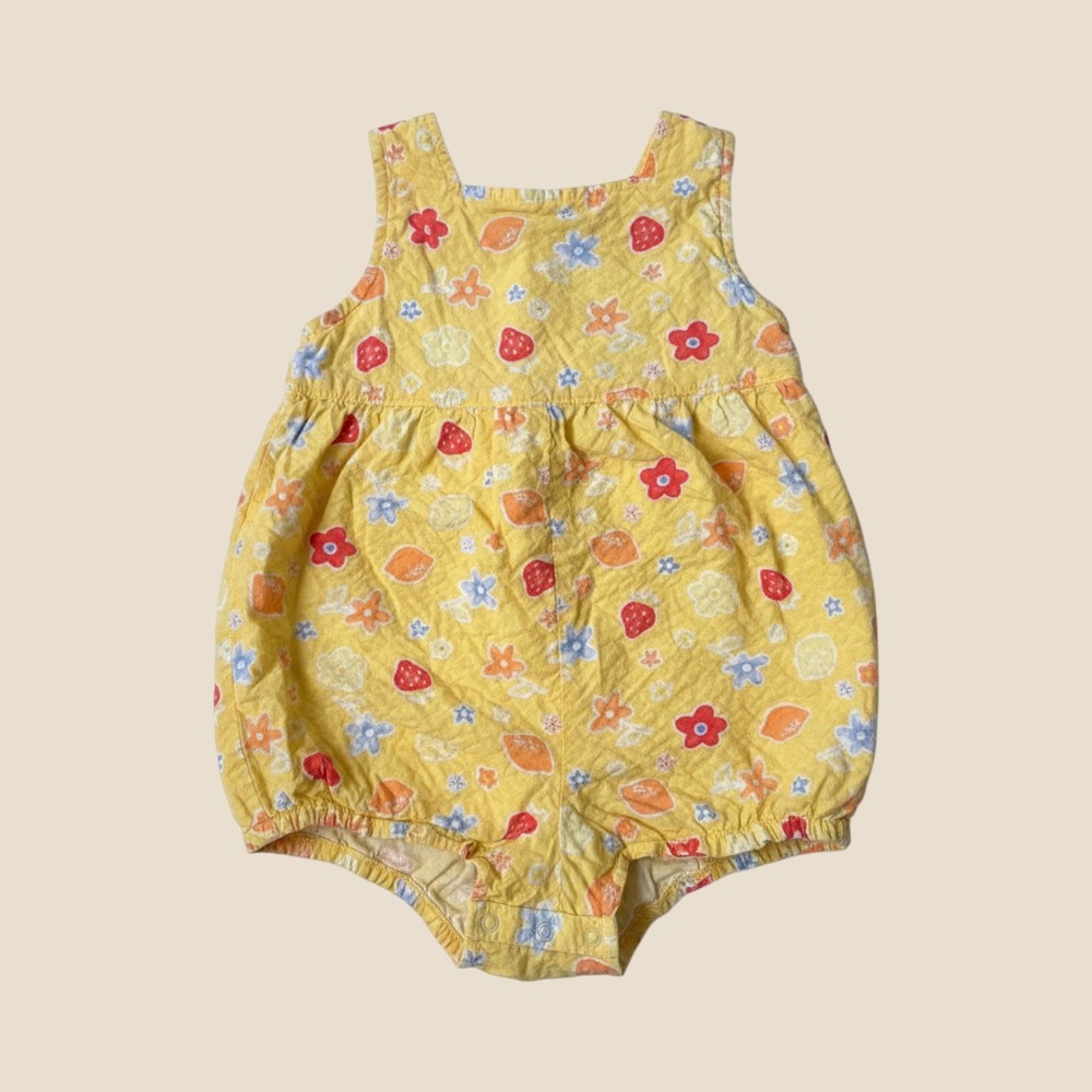 Baby Bgosh OshKosh Yellow Floral Fruit Seersucker Romper Sunsuit 24M Vintage